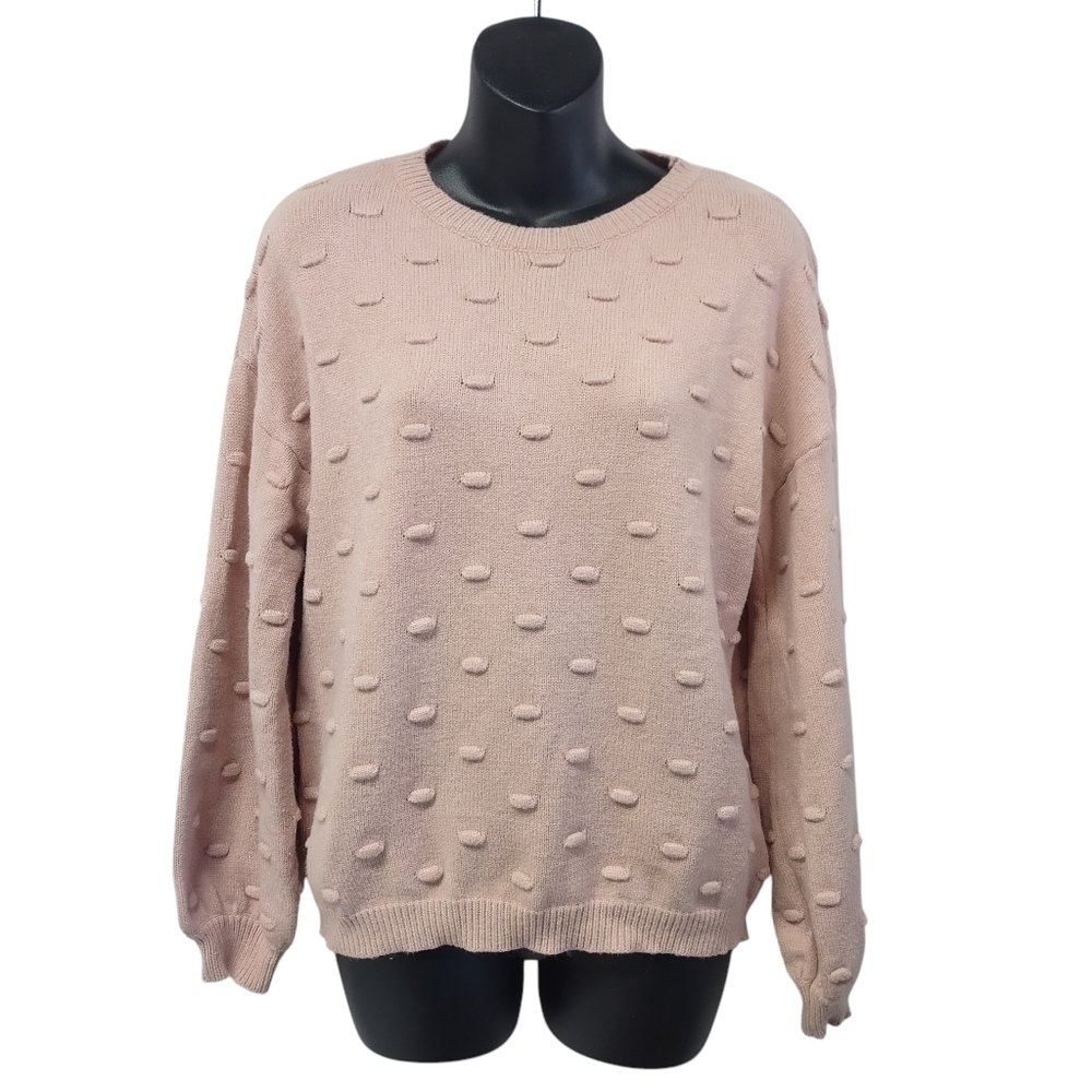 Andree By Unit Light Pink Crew Neck Long Sleeve Popcorn Pullover Sweater Sz S